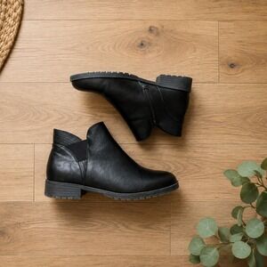 Sleek Black Low Chunky Heel Ankle Boots | Minimalist Chelsea Booties Size 8